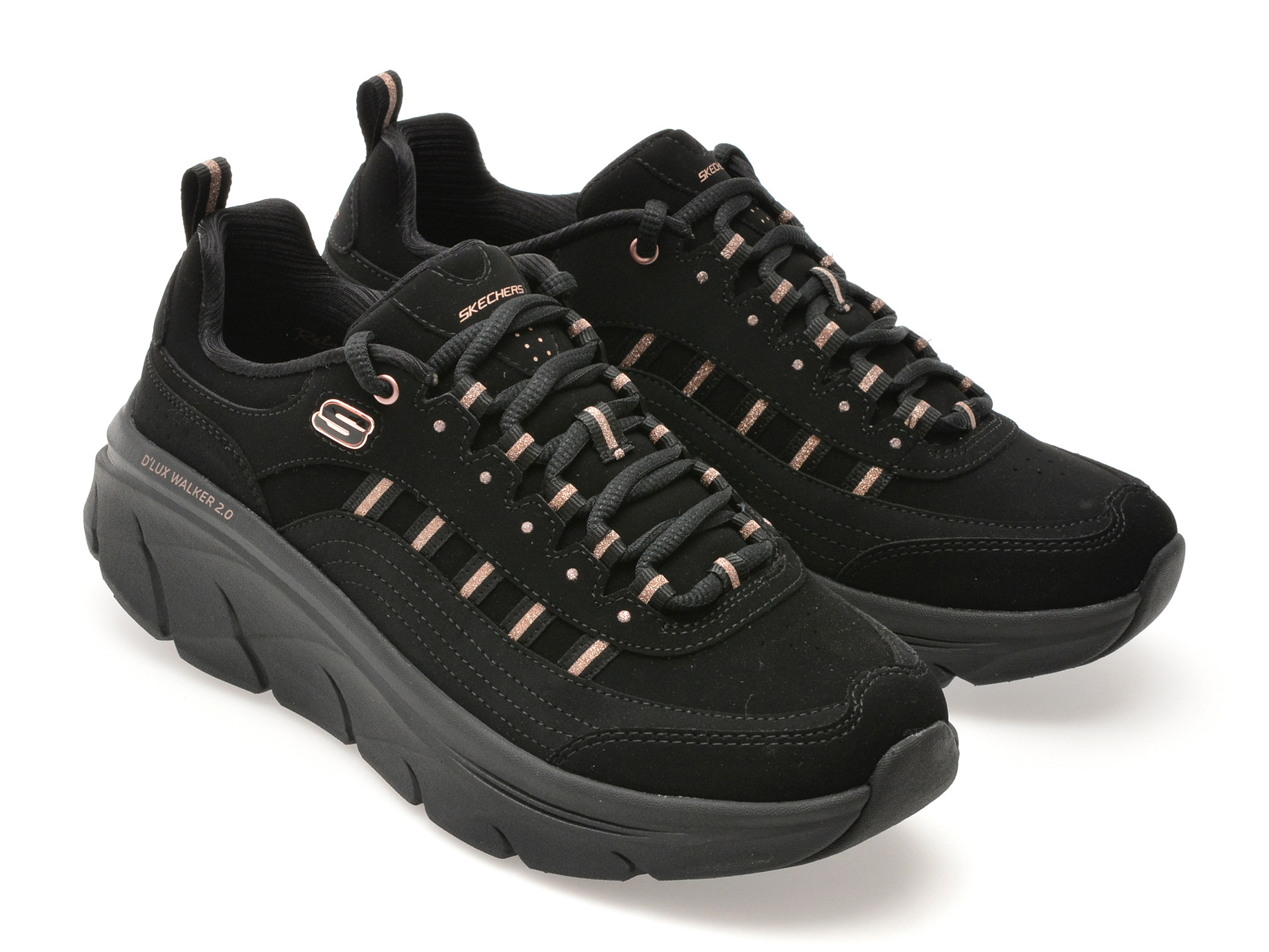 Pantofi sport SKECHERS negri, D LUX WALKER 2.0, din piele naturala