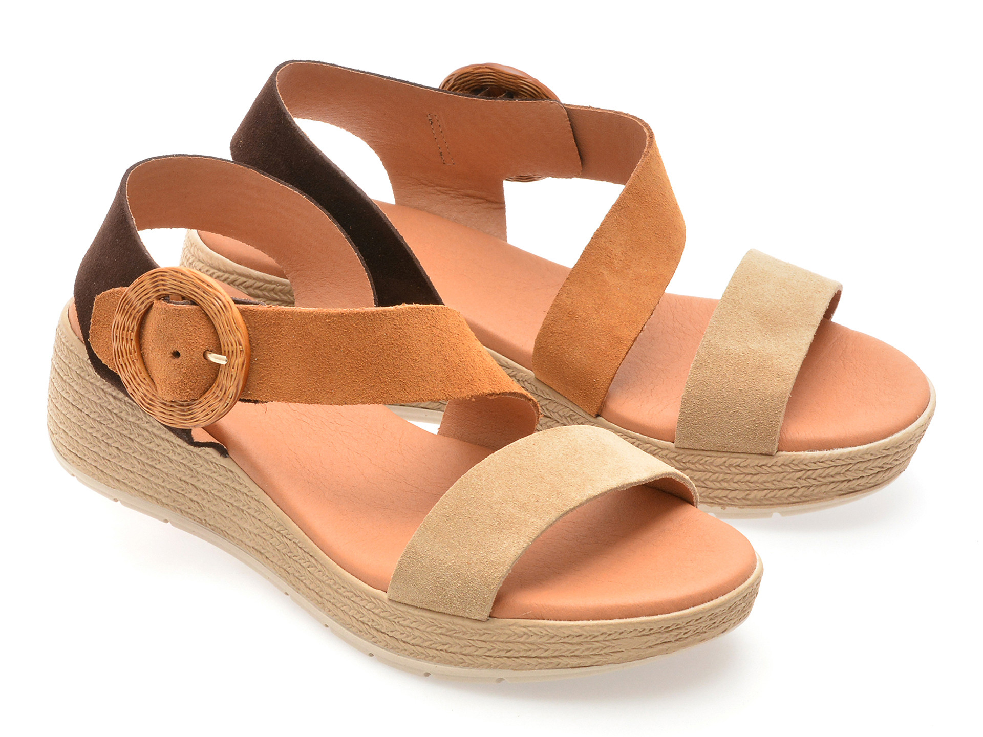 Sandale IMAGE maro, ROSEA, din piele intoarsa