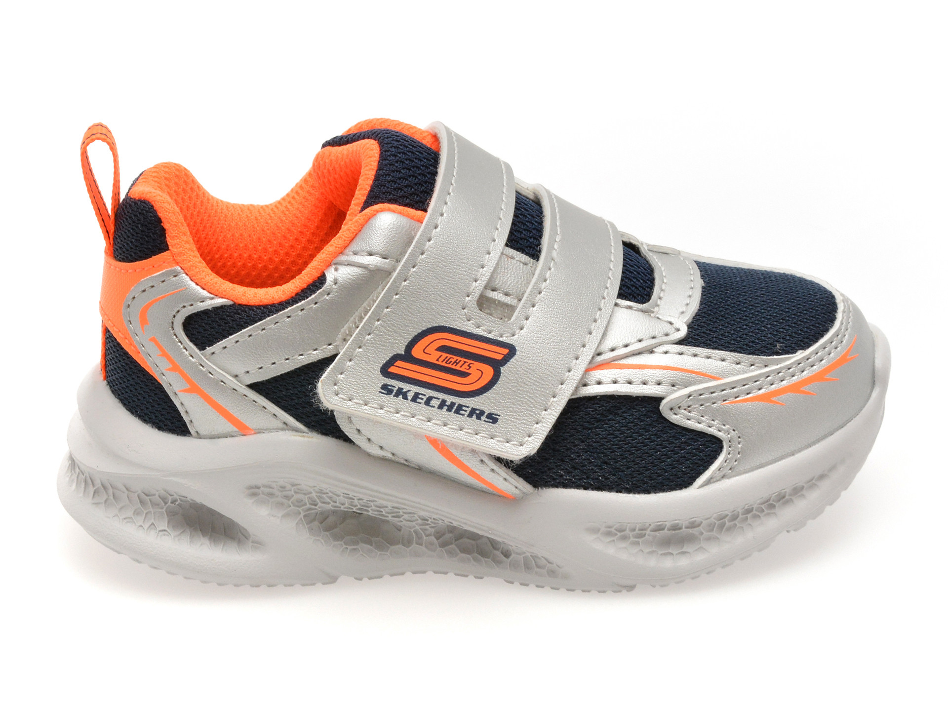 Pantofi sport SKECHERS argintii, METEOR-LIGHTS, din material textil