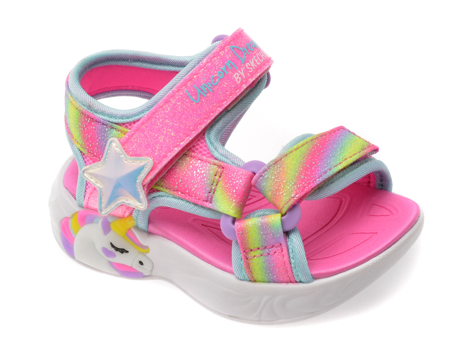 Sandale SKECHERS roz, UNICORN DREAMS, din material textil