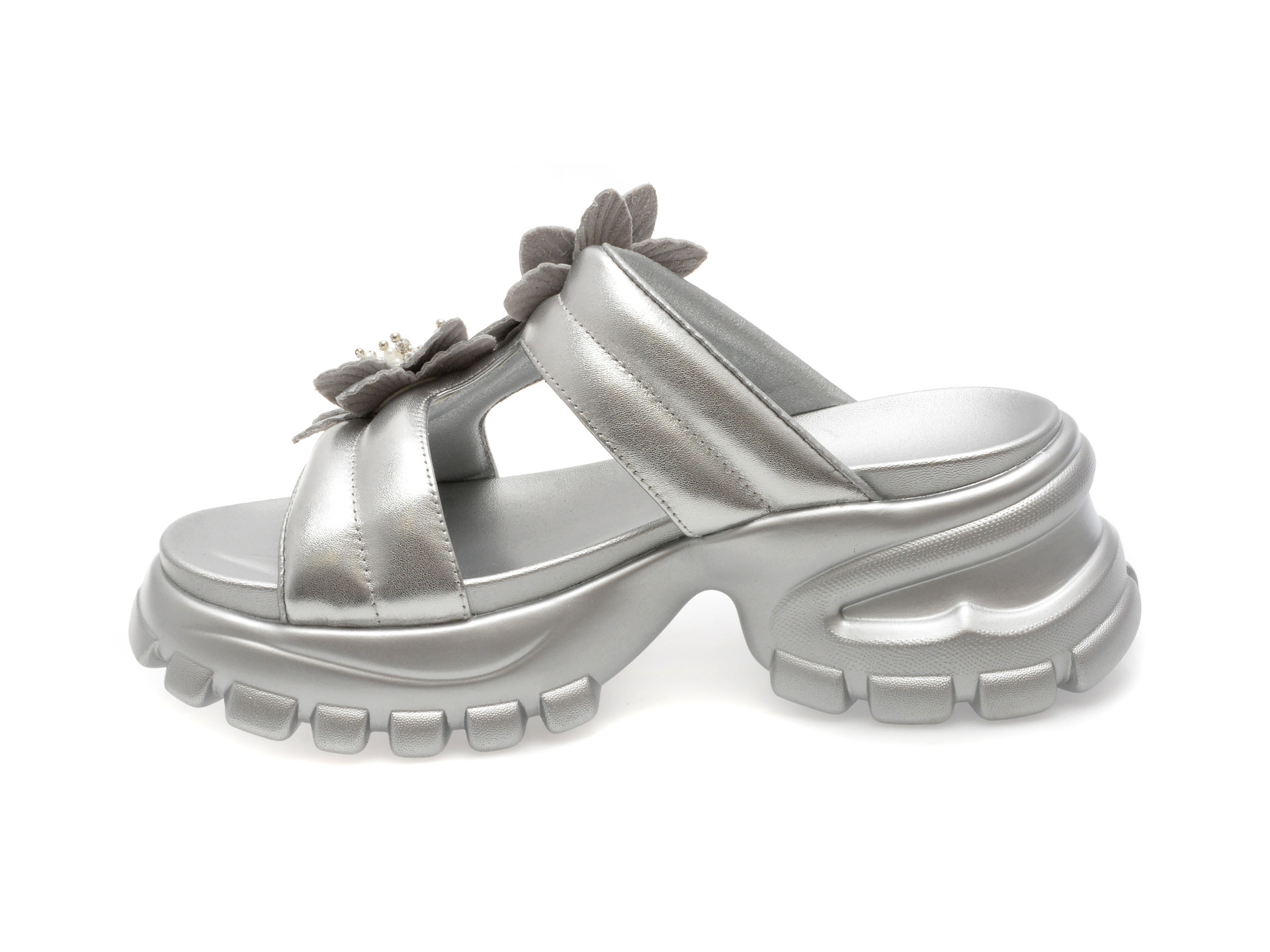 Papuci EPICA argintii, 241009, din piele naturala