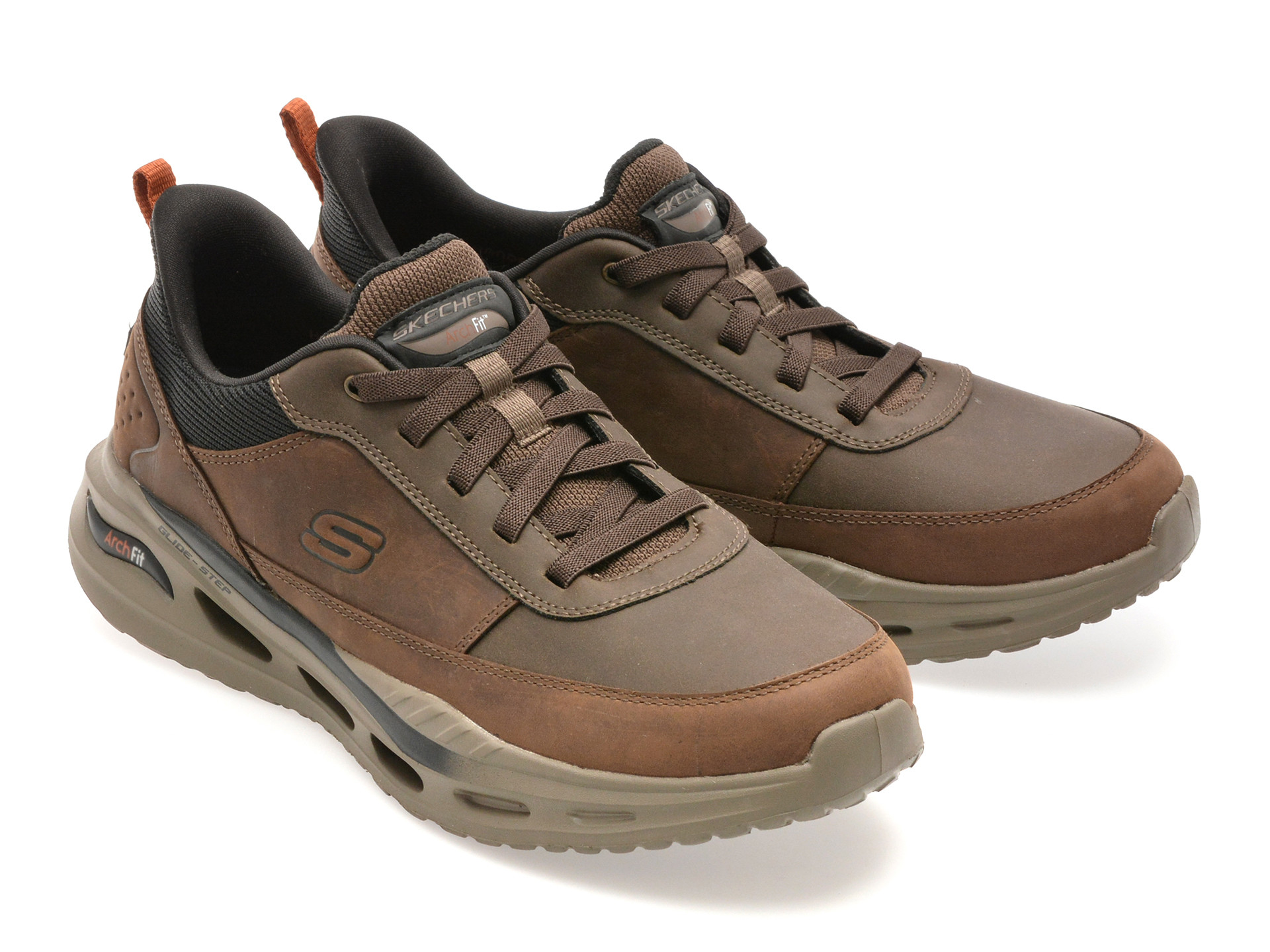 Pantofi sport SKECHERS maro, ARCH FIT ORVAN, din piele naturala