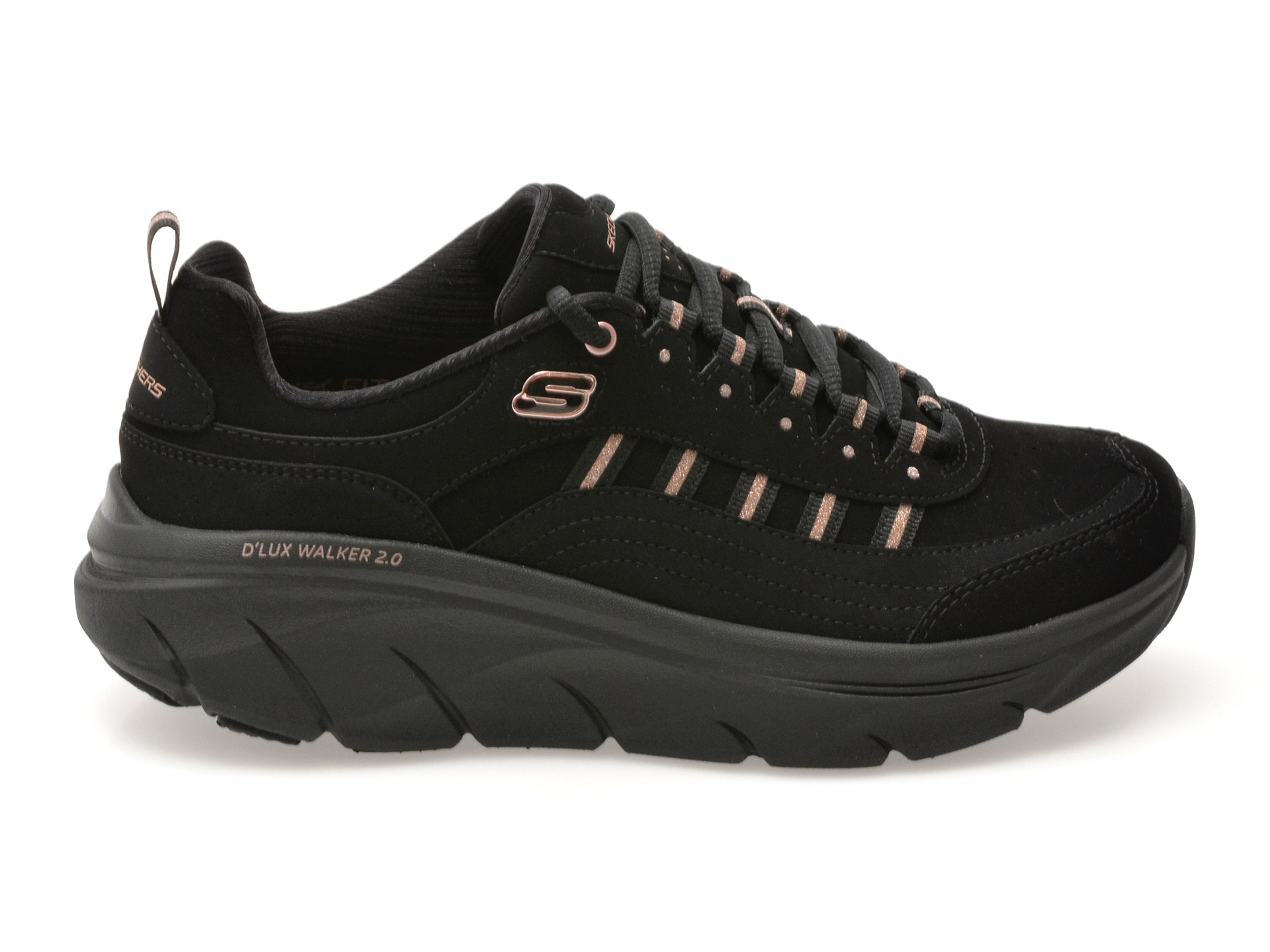 Pantofi sport SKECHERS negri, D LUX WALKER 2.0, din piele naturala