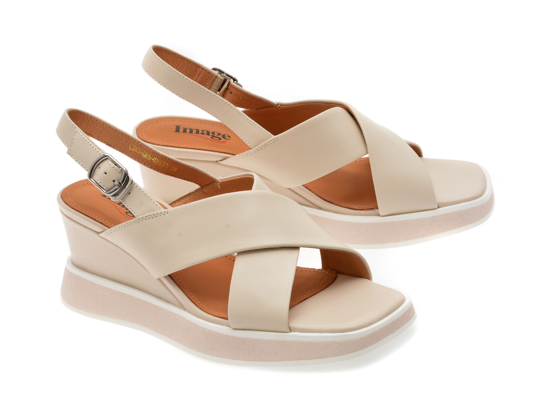 Sandale IMAGE albe, H65, din piele naturala