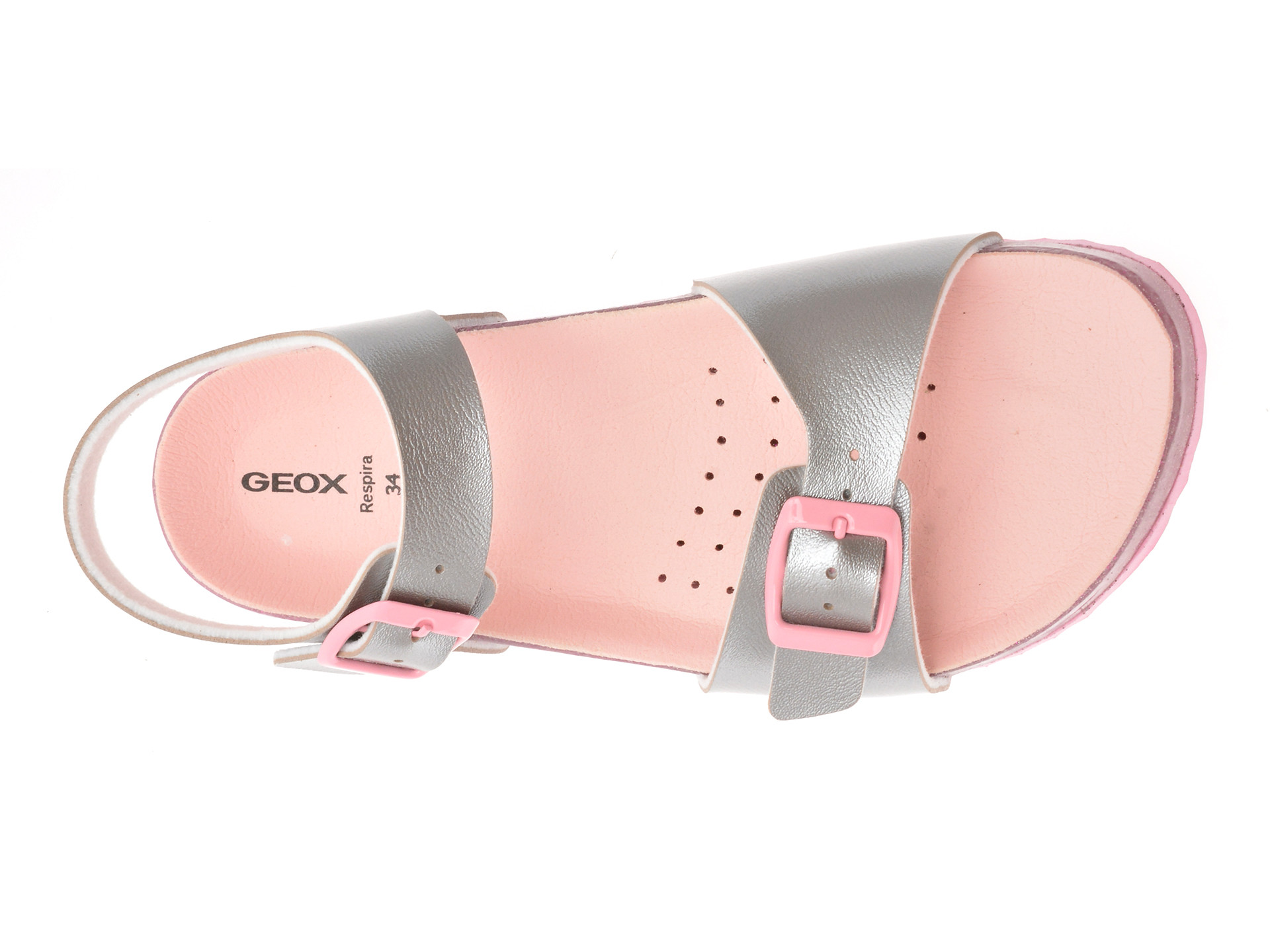 Sandale GEOX argintii, J558MI, din piele ecologica