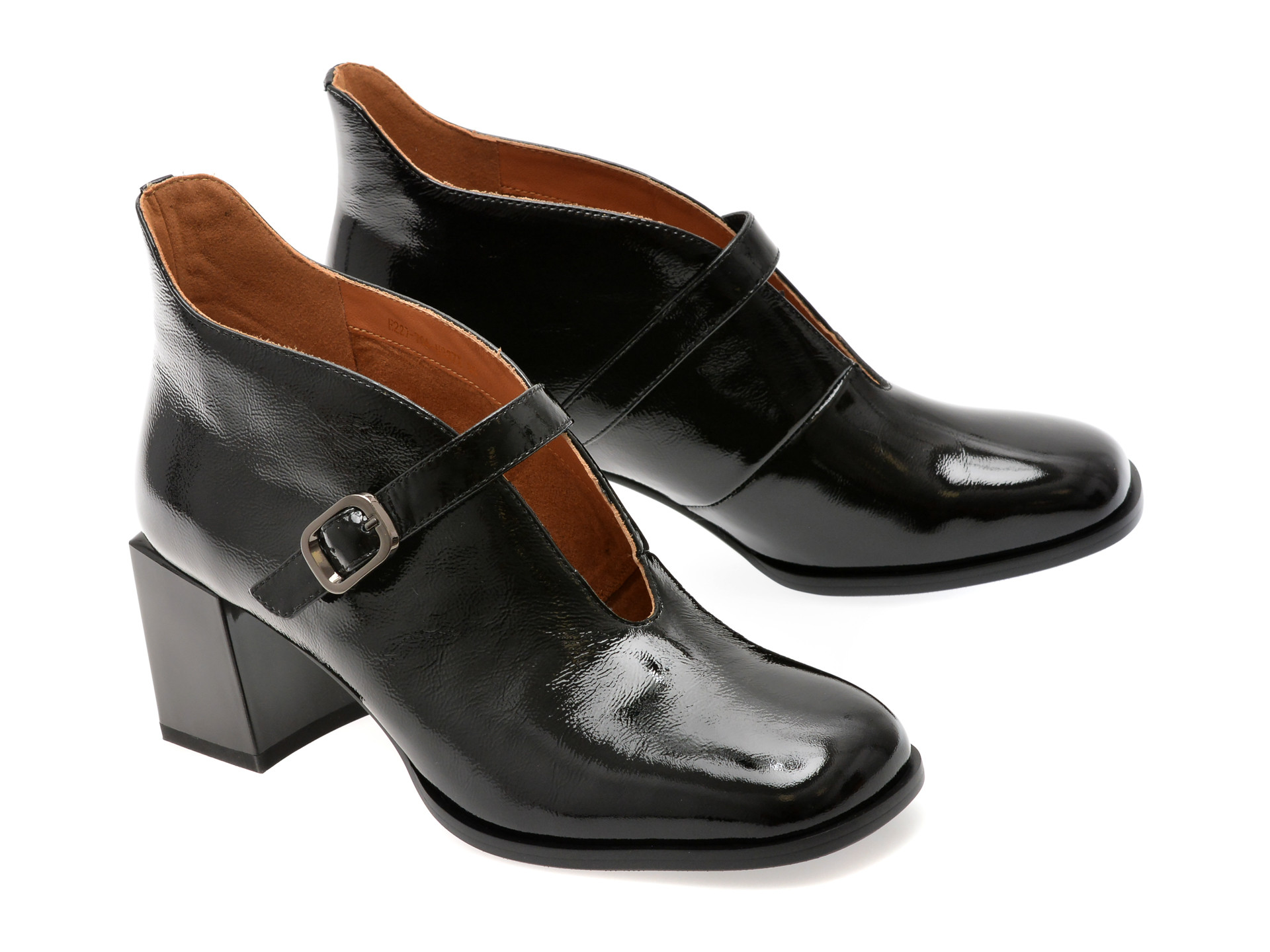 Botine elegante EPICA negre, E227, din piele naturala lacuita