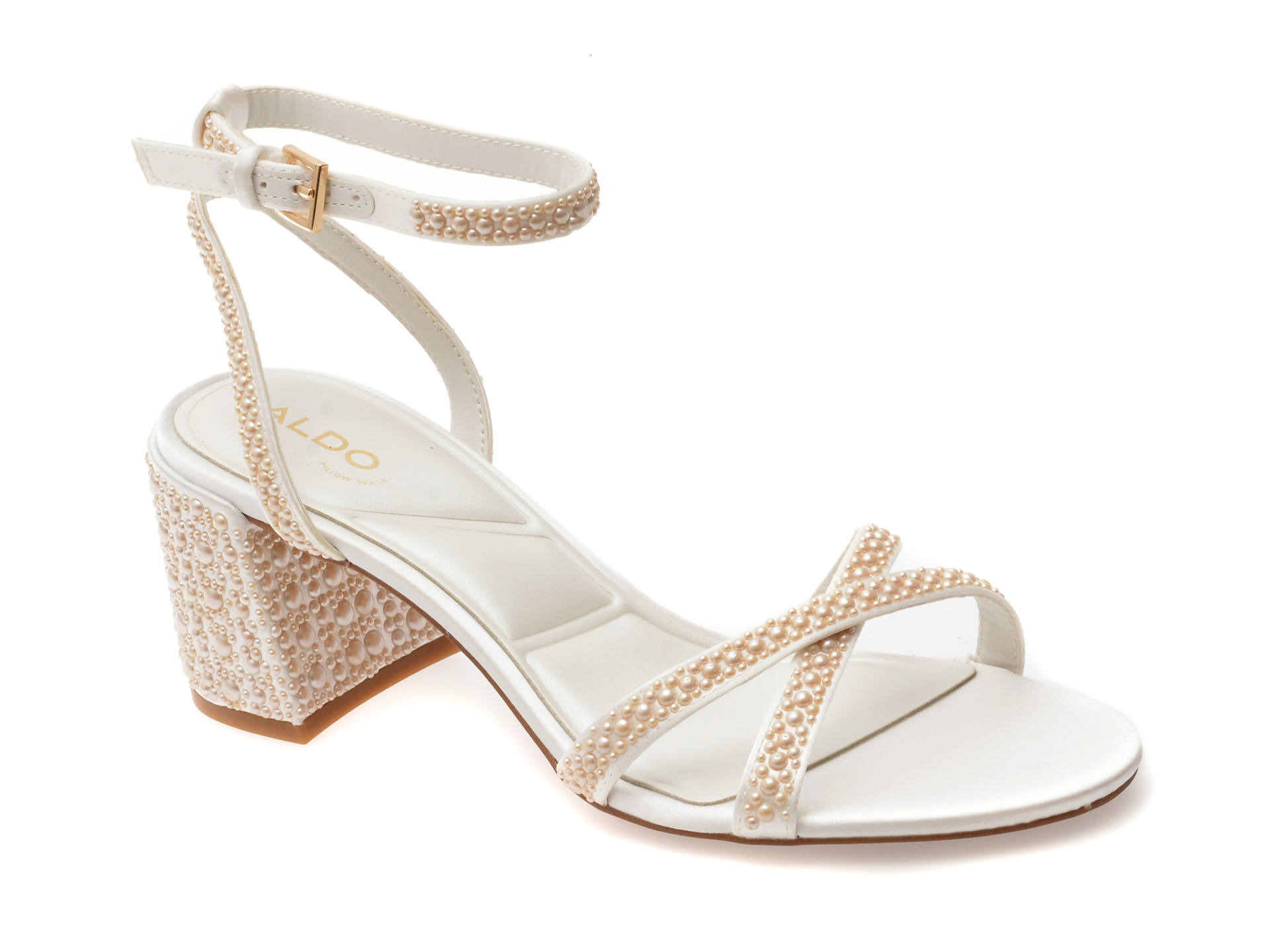 Sandale elegante ALDO albe, BOUCLETTIE 110, din material textil