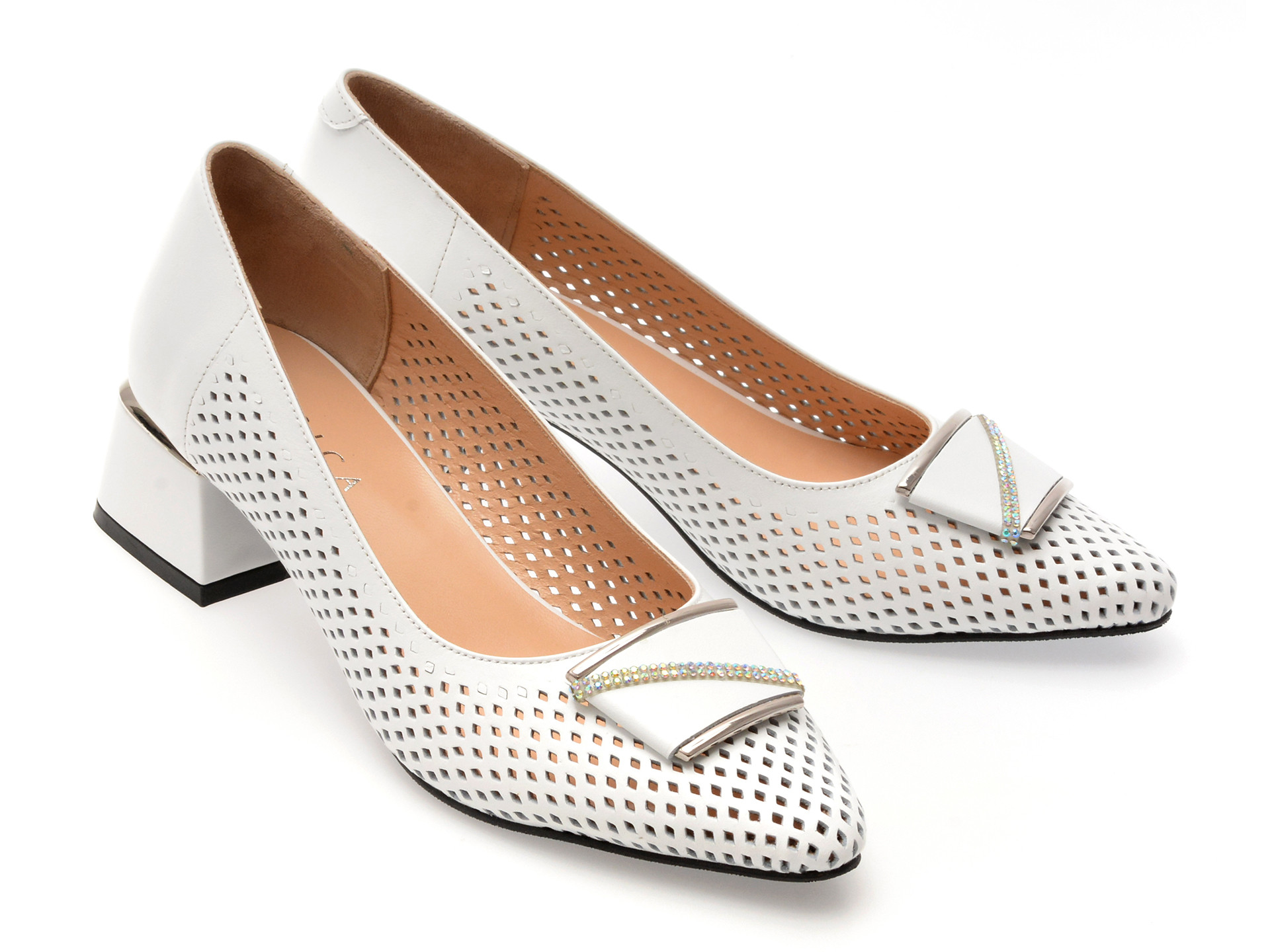 Pantofi EPICA albi, 6192301, din piele naturala