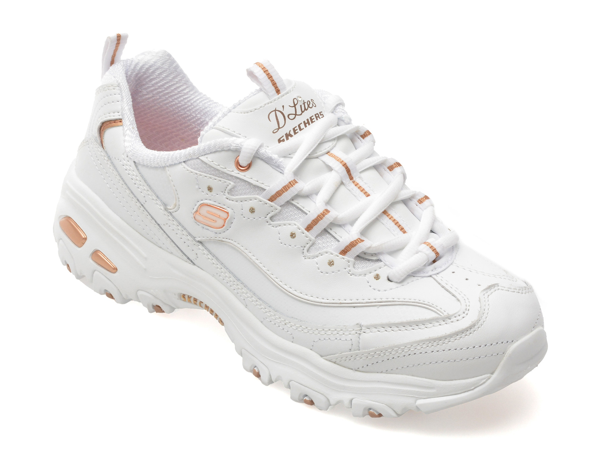 Pantofi sport SKECHERS albi, D LITES, din piele ecologica