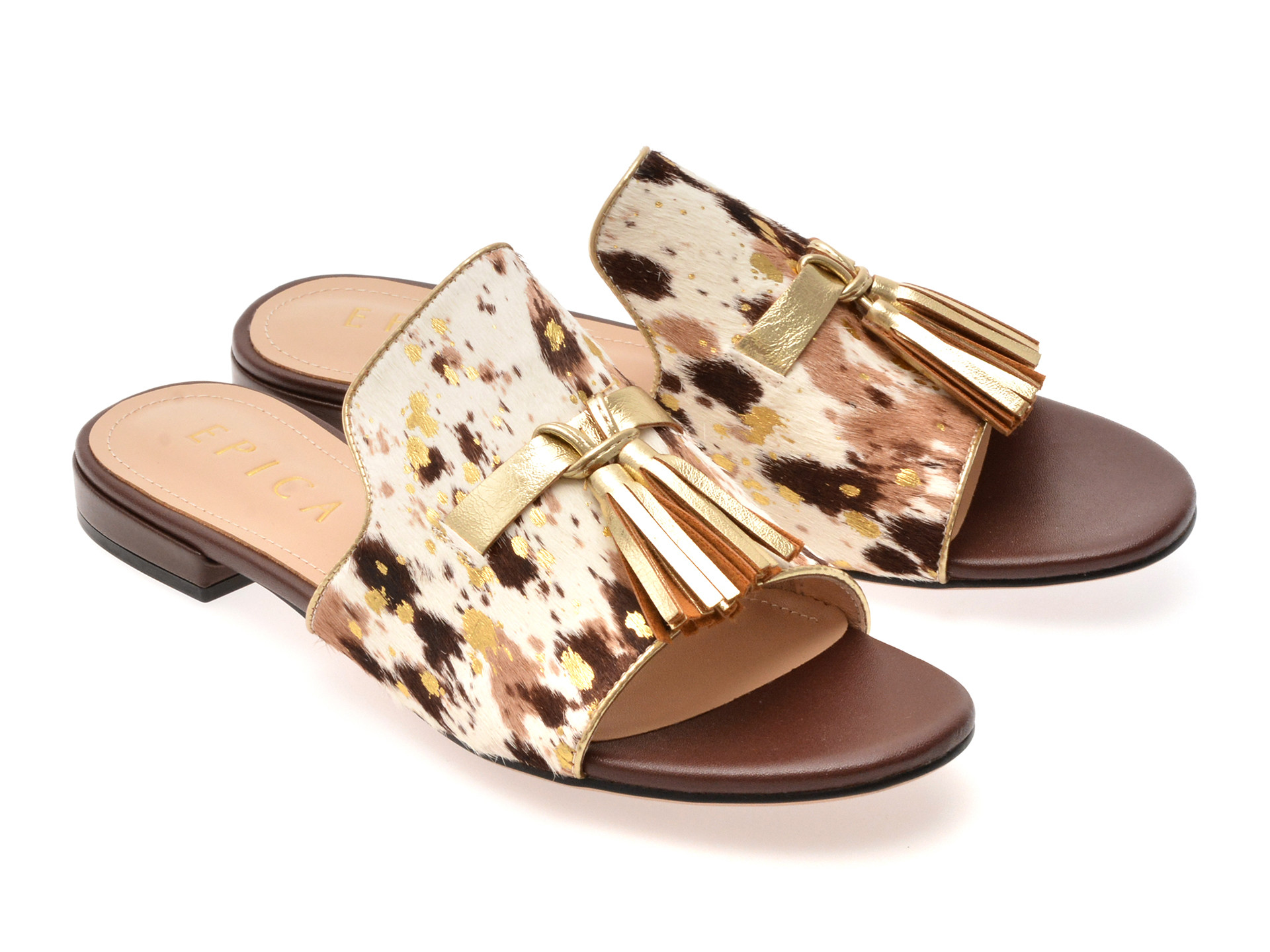 Papuci EPICA albi, 32523, din piele naturala