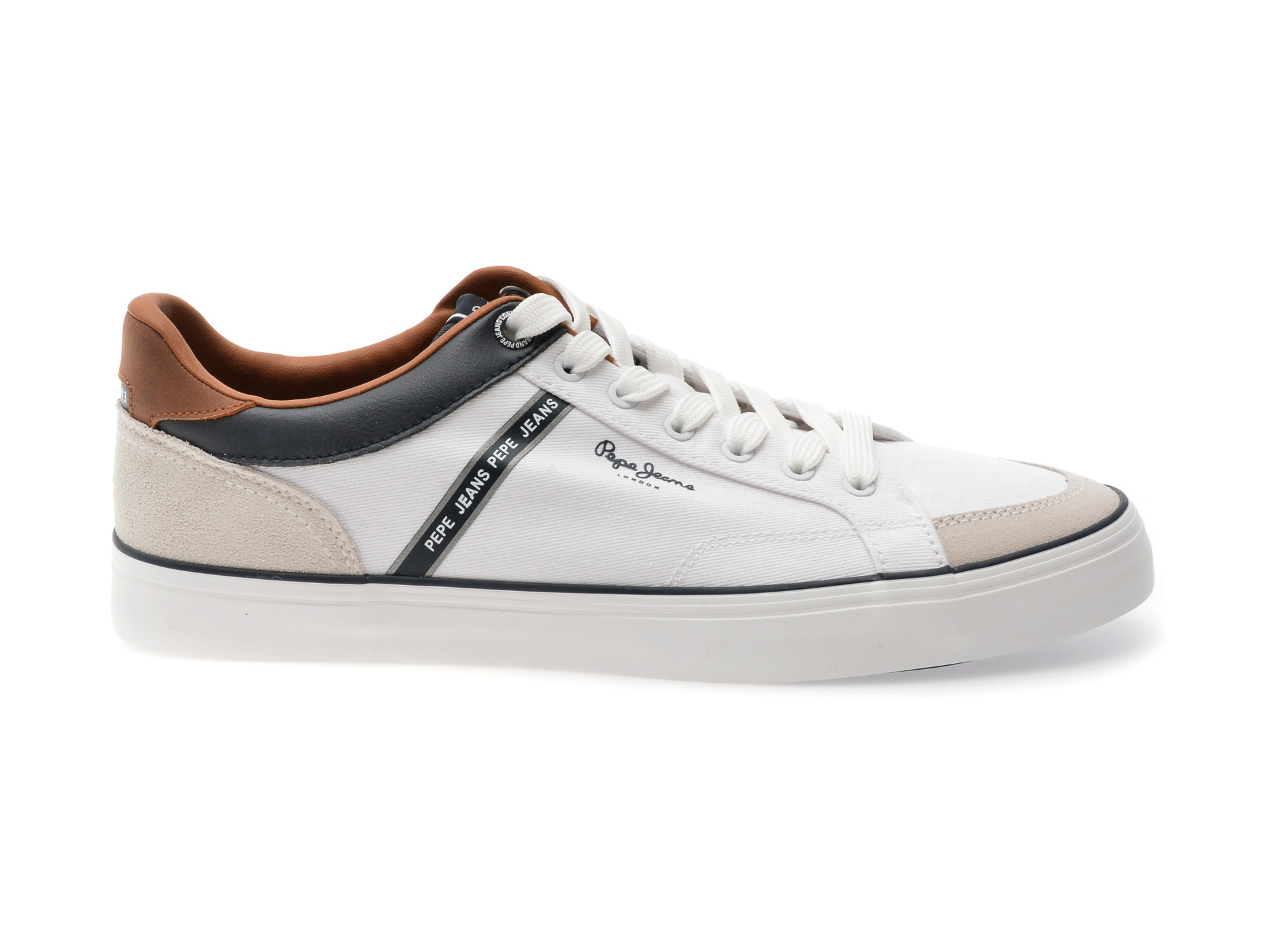 Pantofi sport PEPE JEANS albi, KENTON STAGE, din material textil
