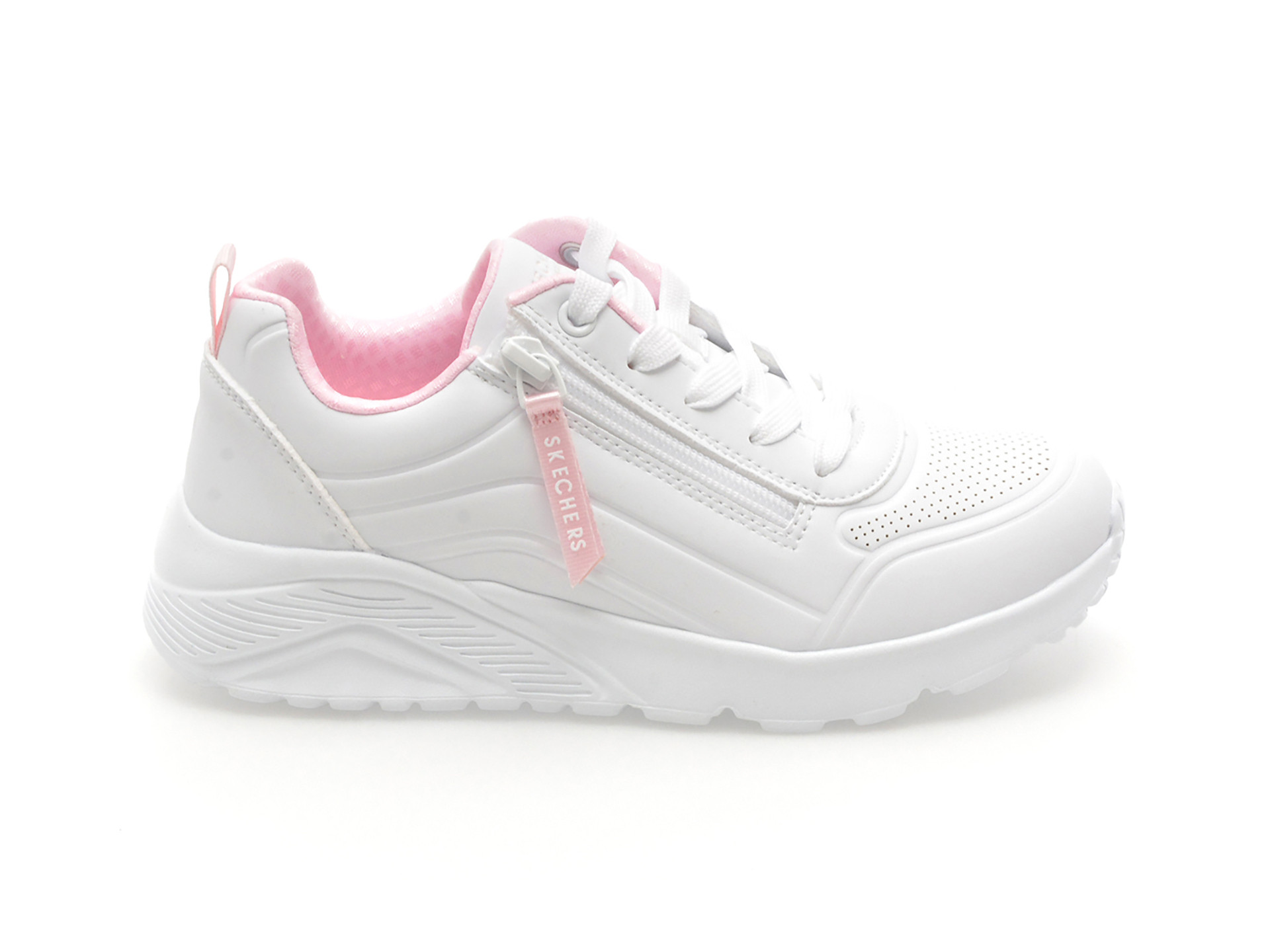 Pantofi sport SKECHERS albi, UNO LITE, din piele ecologica