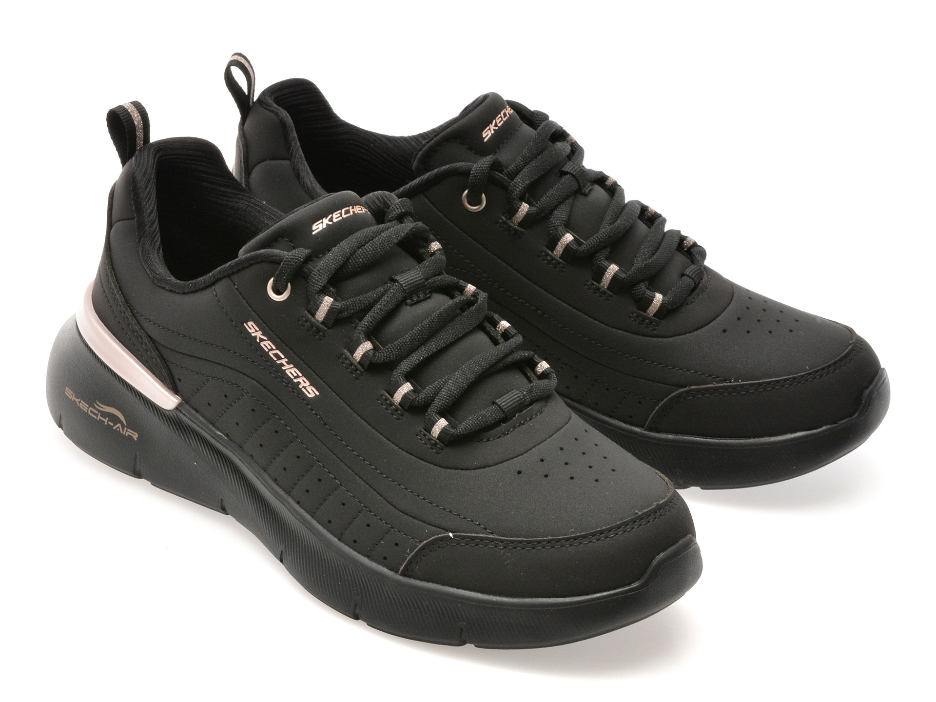 Pantofi sport SKECHERS negri, SKECH-AIR DYNAMIGHT 2.0, din piele ecologica