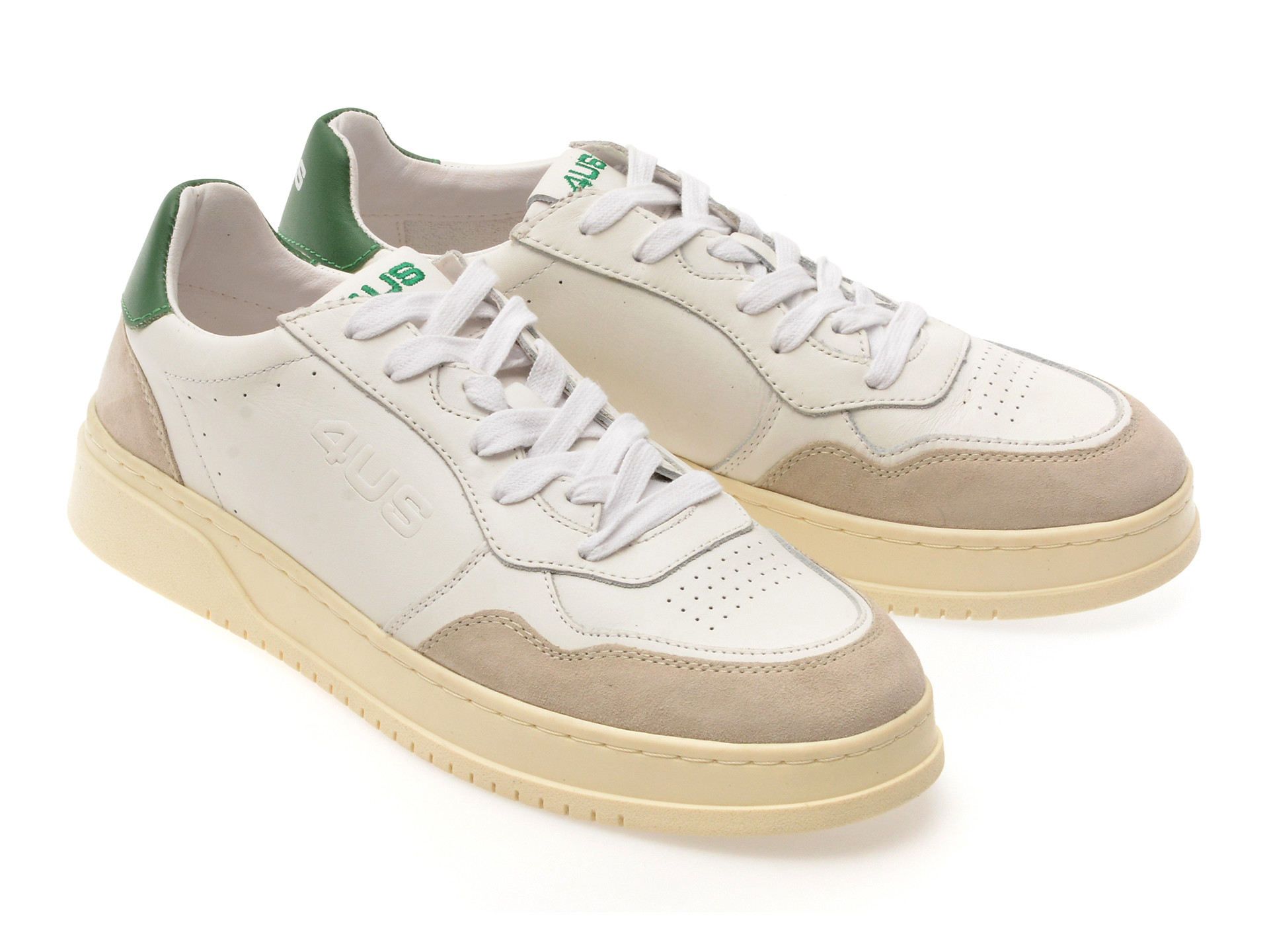 Pantofi sport 4US albi, ARON 100, din piele naturala