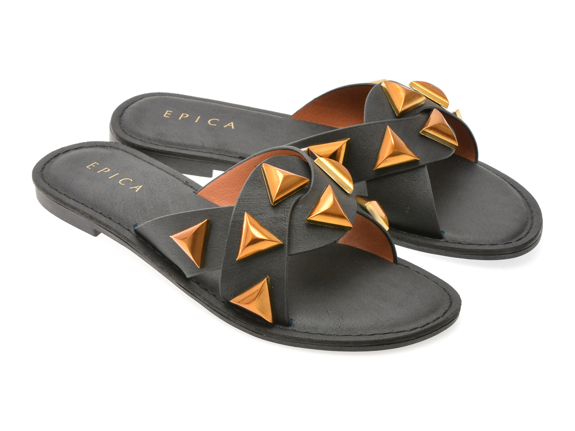 Papuci EPICA negri, 82922, din piele ecologica