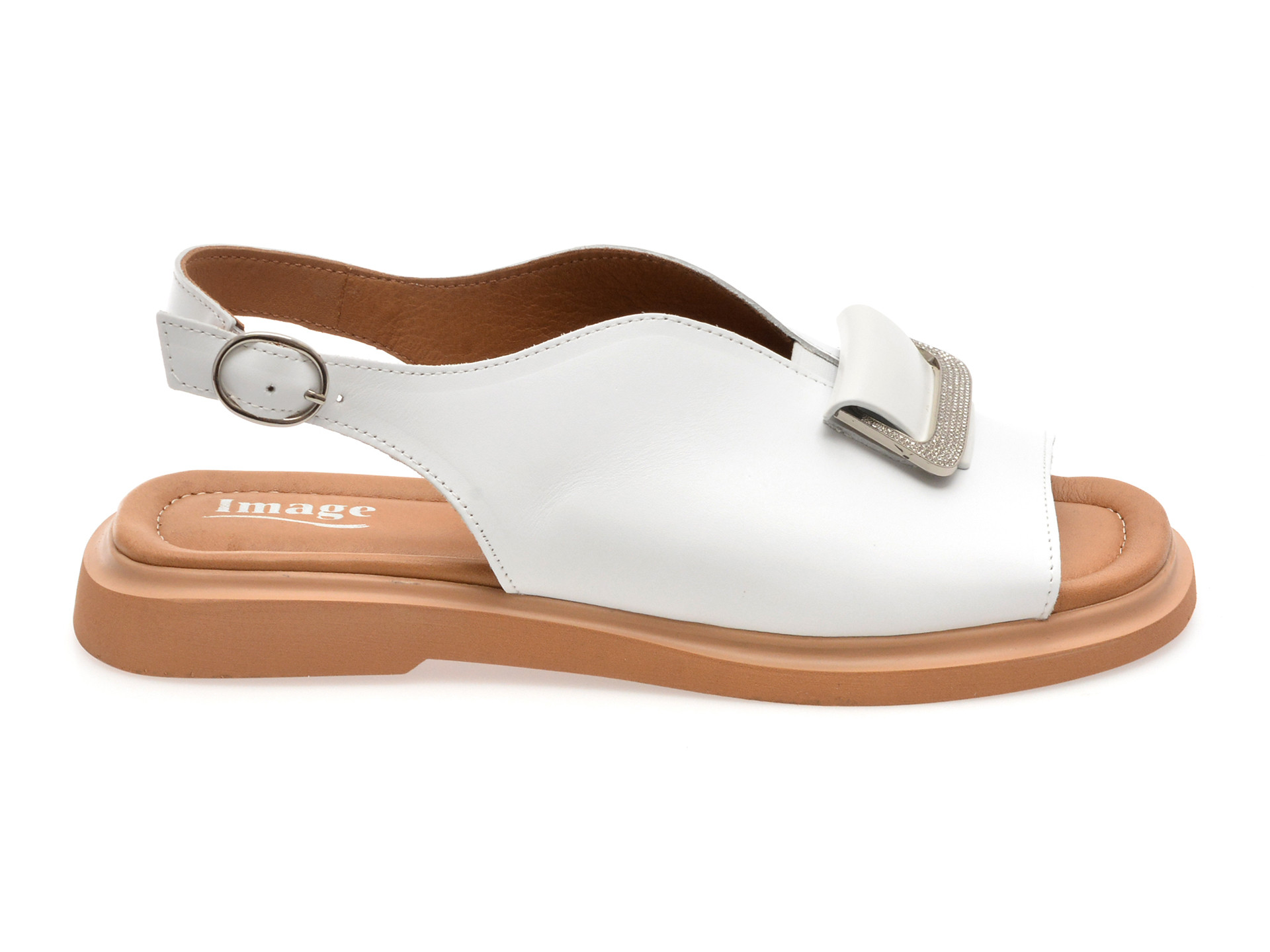 Sandale IMAGE albe, 22077, din piele naturala