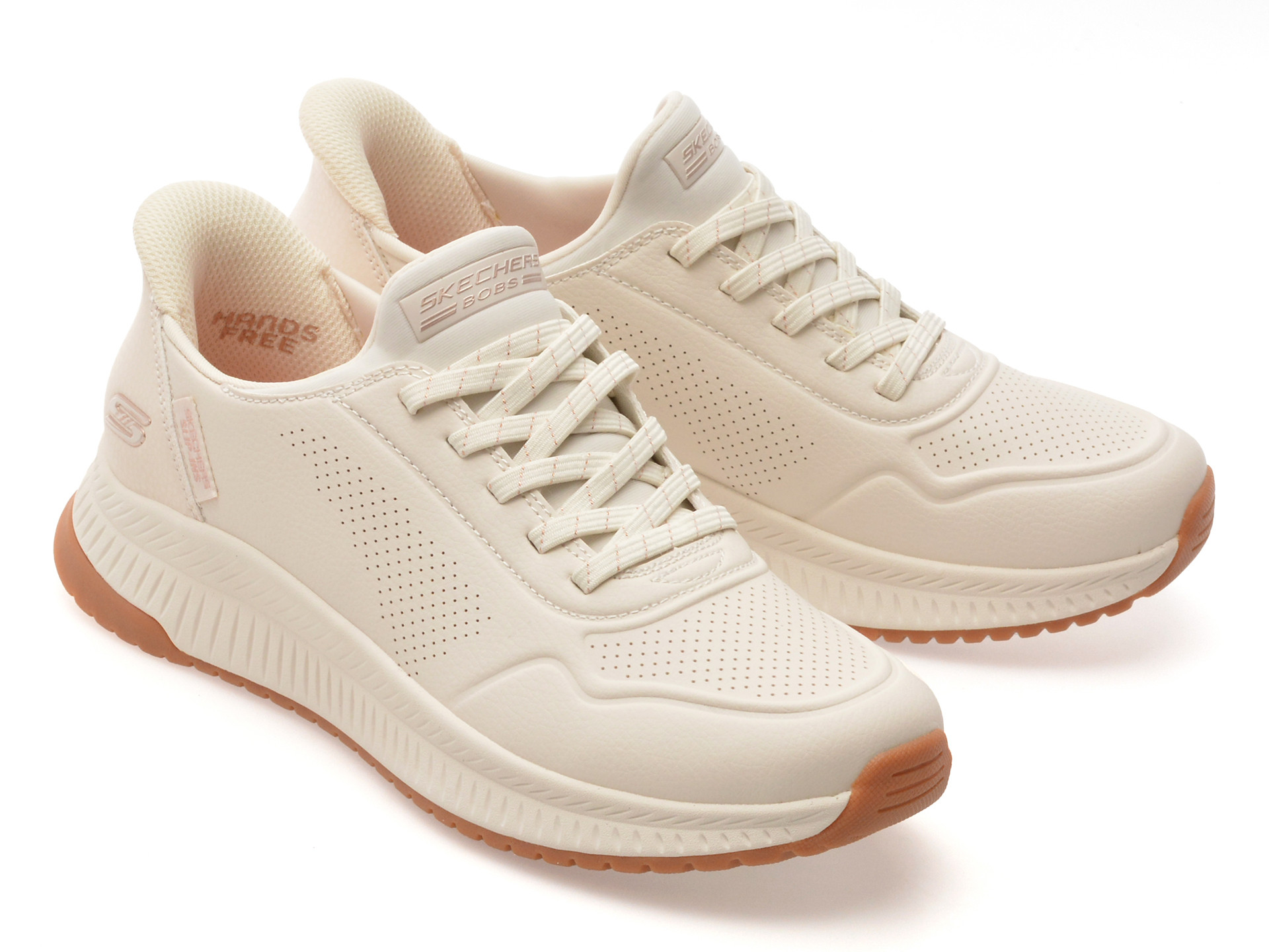 Pantofi sport SKECHERS albi, BOBS SQUAD 4, din piele ecologica