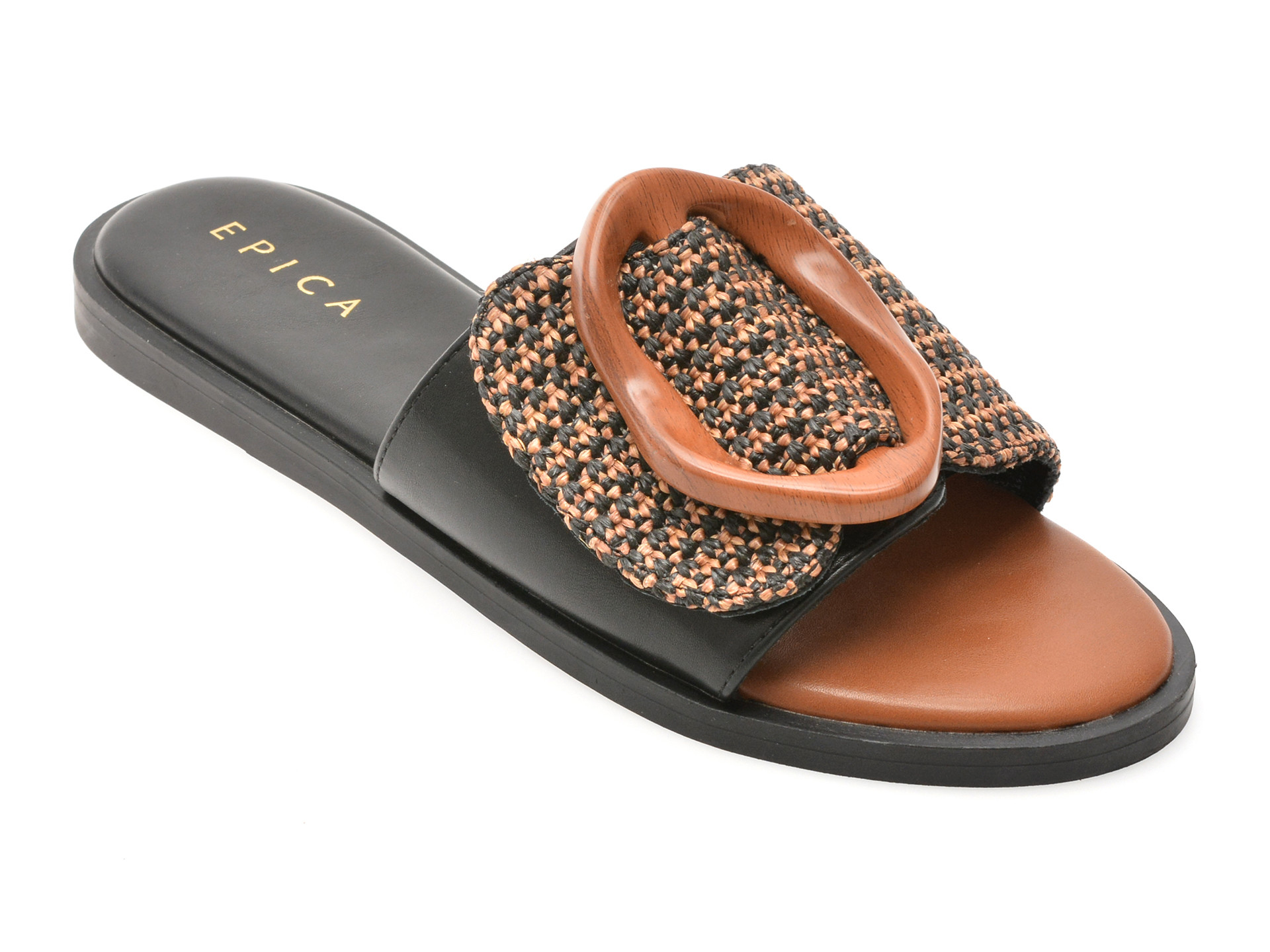 Papuci epica negri 82913 din piele ecologica