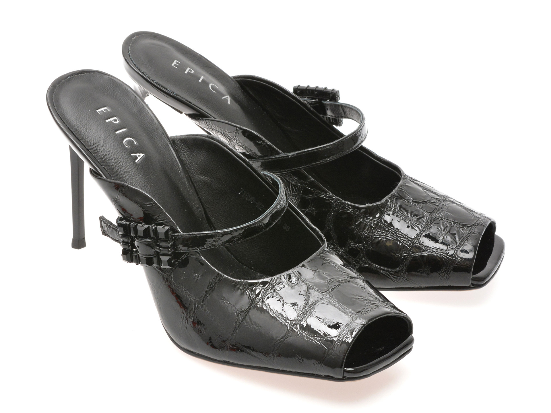 Papuci EPICA negri, 71896, din piele naturala lacuita