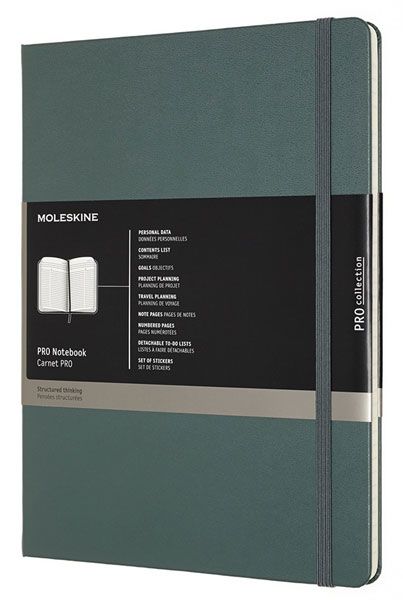 Голям зелен тефтер Moleskine Pro Collection X-Large Forest Green с твърди корици