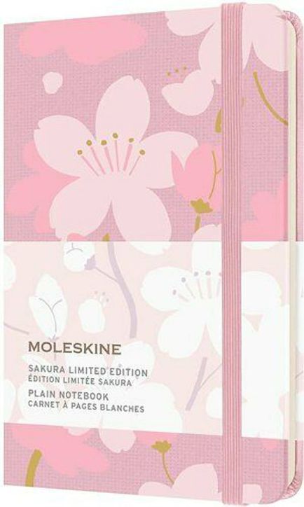 Джобен тефтер Moleskine Sakura с твърди корици и нелинирани страници, тъмнорозов цвят