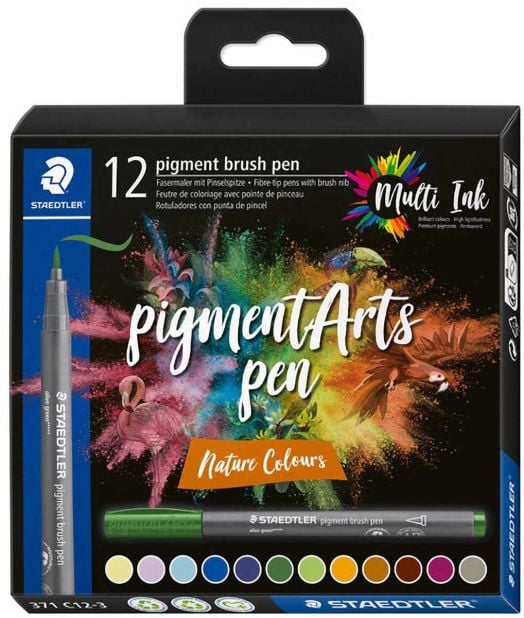 Комплект маркери Staedtler Pigment Brush Pen 371, 12 земни цвята