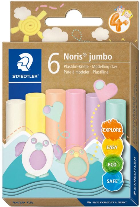 Пластилин Staedtler Noris Jumbo, 6 пастелни цвята