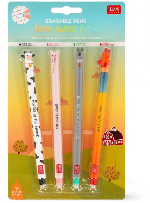 Комплект изтриваеми гел химикалки Legami - Farm Sweet Farm, 4 бр.