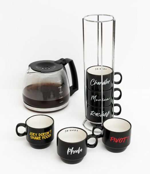 Комплект керамични чаши Grupo Erik - Friends Characters на метална стойка, 6 бр.