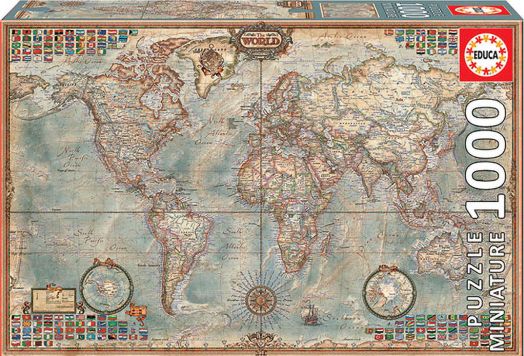 Мини пъзел Educa: Политическа карта на света, 1000 части