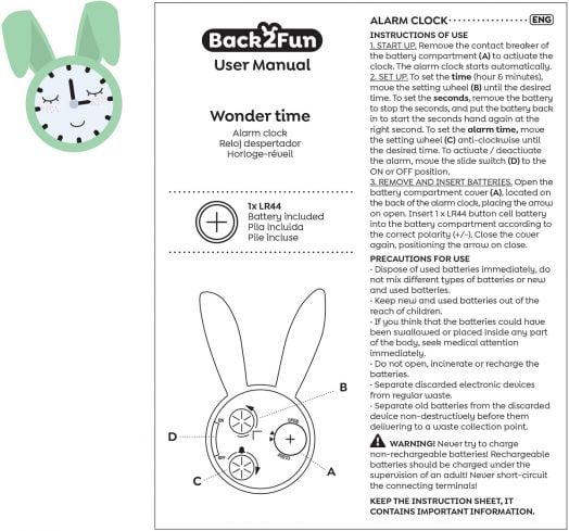 Будилник Miquelrius Back2Fun - Зайче, зелен