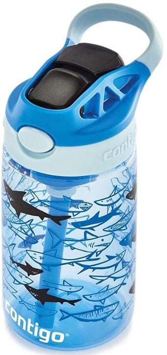 Детска бутилка за вода Contigo Gizmo Flip с акули, 420 мл. - размер 17 x 7.6 см.