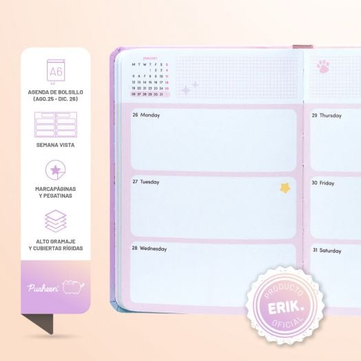 Джобен седмичен планер Grupo Erik Pusheen за 17 месеца - август 2025 / декември 2026 година