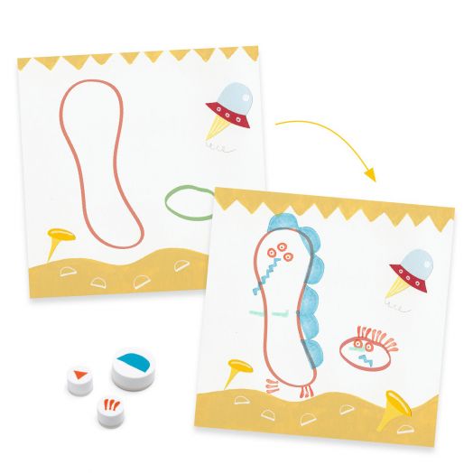 Креативен комплект Djeco: Направи картини с печати, Чудовища