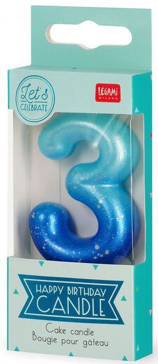 Свещ за рожден ден Legami - Цифра 3, синя