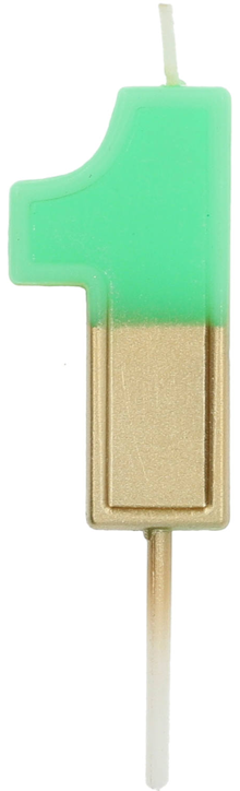 Свещ за рожден ден Folat - Цифра 1, зелена и златна