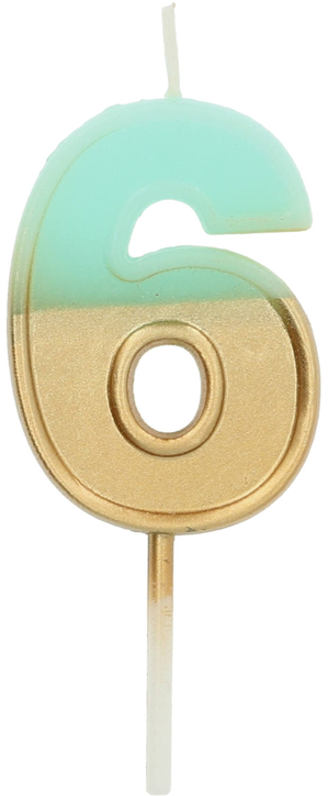 Свещ за рожден ден Folat - Цифра 6, светлосиня и златна