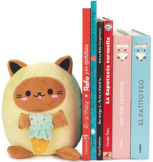 Ограничител за книги Balvi - Плюшено коте Kawaii, жълто