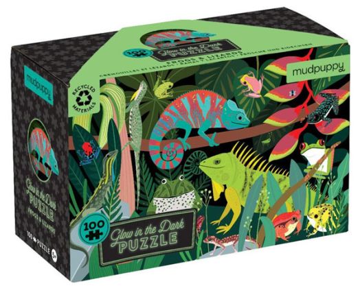 Детски светещ пъзел Mudpuppy Frog & Lizards - Жаби и гущери, 100 части