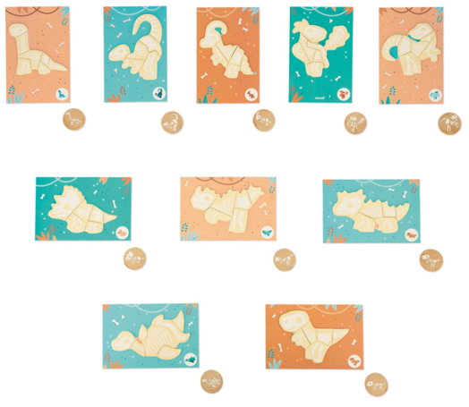 Образователна игра Janod - Намерете и сглобете динозаврите