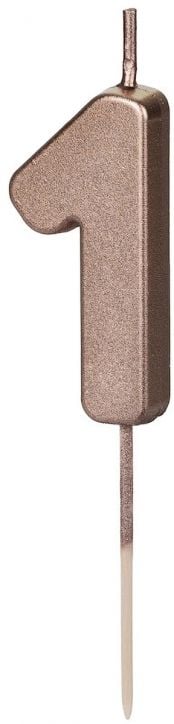 Свещ за рожден ден PartyDeco - Цифра 1, розово злато