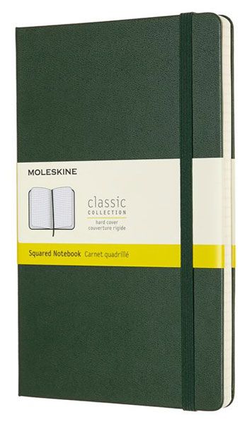 Класически лавровозелен тефтер Moleskine Classic Myrtle Green с твърди корици и листа на малки квадратчета