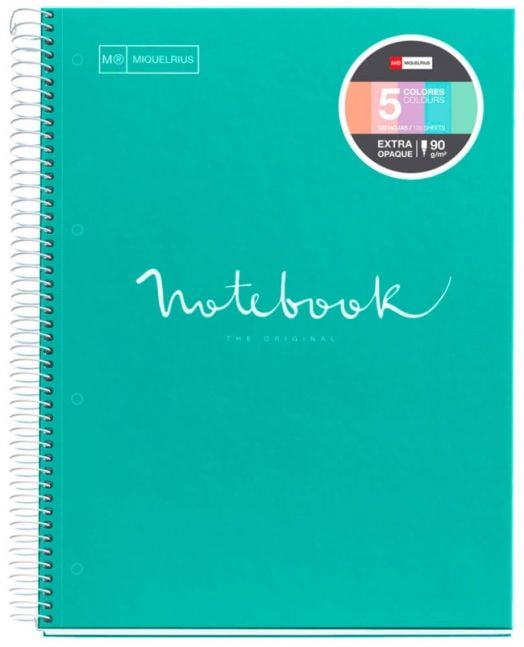 Тетрадка Miquelrius Emotions А4 със спирала, 120 листа на малки квадратчета, тюркоаз