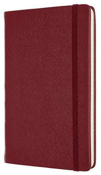 Кожен класически тефтер Moleskine Classic Leather Red с твърди корици и листа на широки редове
