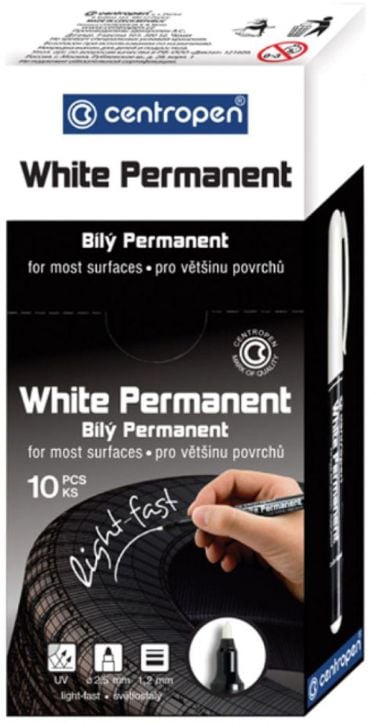 Перманентен маркер Centropen, За тъмни повърхности - Бял цвят, 1.2 мм.