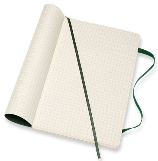 Голям лавровозелен тефтер Moleskine Classic Myrtle Green с твърди корици и листа на малки квадратчета