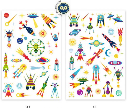Детски татуировки Djeco: Space Oddity, светещи в тъмното