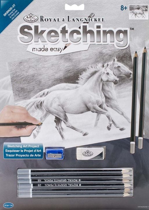 Комплект за лесно рисуване с моливи Royal & Langnickel - Тичащи коне, графика с размер 23 х 30 см.
