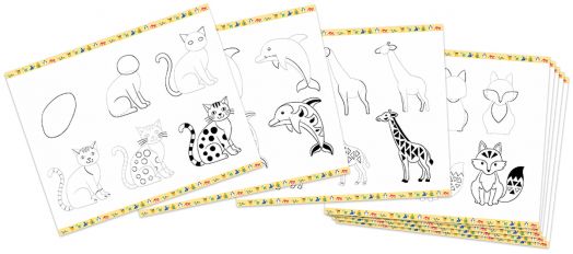 Комплект за рисуване стъпка по стъпка Janod - Животни