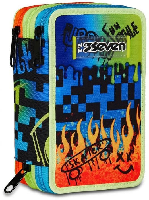 Ученически несесер Seven Scribbled Flame с три отделения, пълен